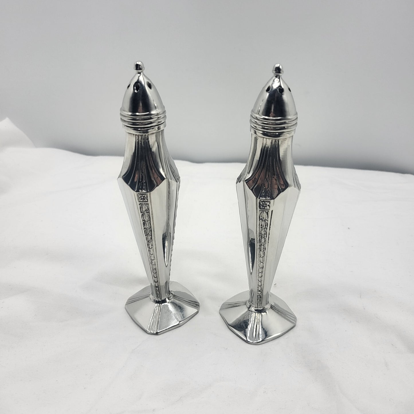 Pewter 6" Height Art Deco Salt & Pepper Shakers