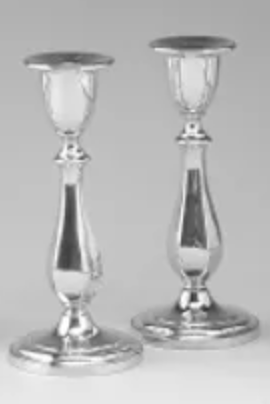 Pewter 7 3/4" Height Hexagon Design Candleholders (Pair)