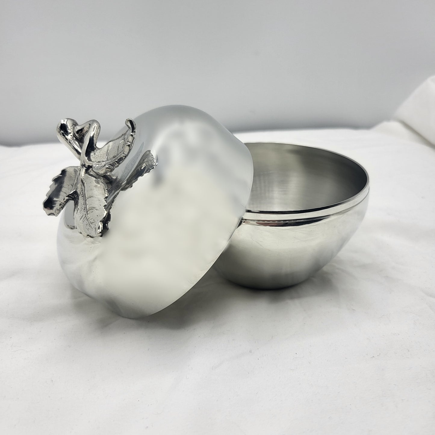 Pewter Apple Candy Holder w/ Leaves