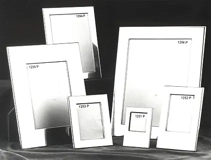 5" x 7" (ID) Pewter Wide Border Frame w/Hinged Backing & Blue Velvet Back & Easel